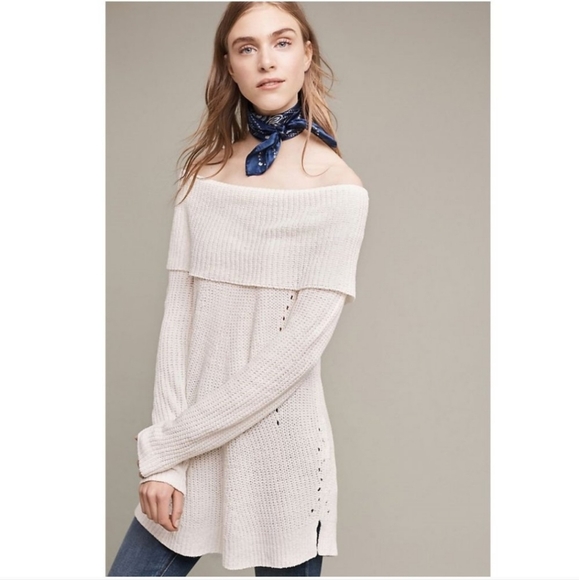 Anthropologie Moth Lucerne Off-the-Shoulder Sweater White XS - Picture 1 of 9